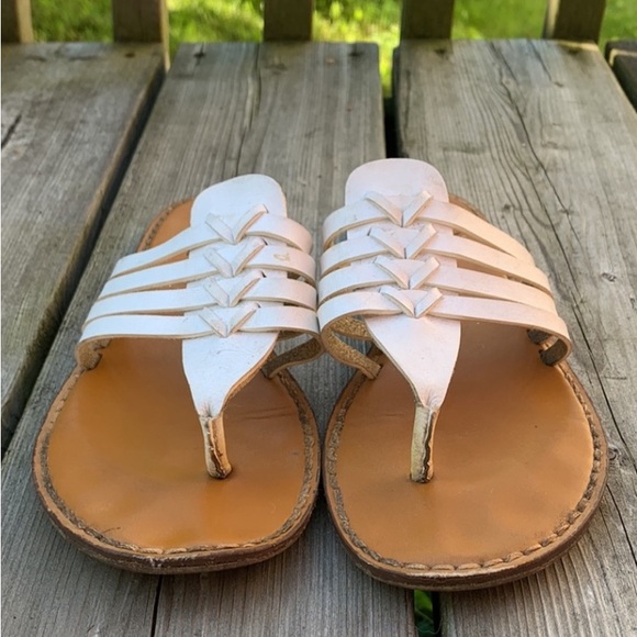 AE White/Brown Strappy Sandals - Picture 2 of 5
